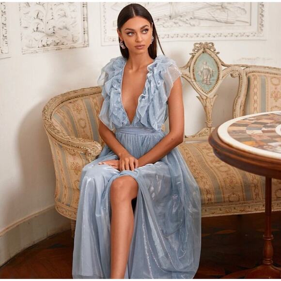 Alamour the Label Aurora Gown in Dusty Blue Size Medium - Picture 7 of 16